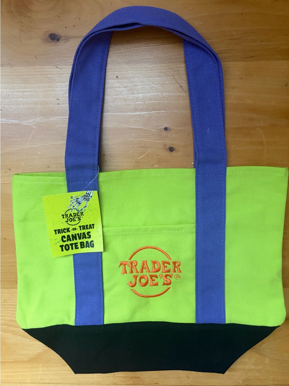 Trader Joe’s Halloween Trick or Treat Mini Canvas Tote Bag NWT Ghoulish Green